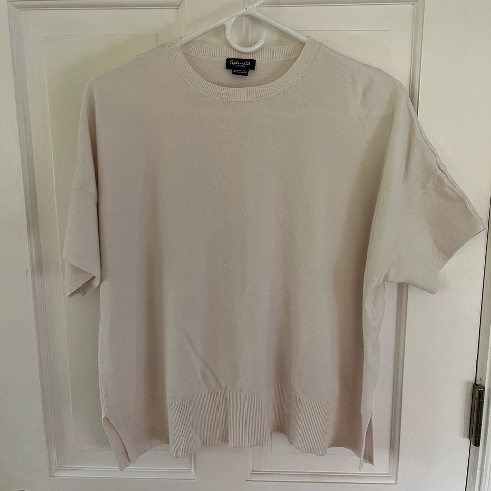 Splendid Cream Short Sleeve Knit Sweater Size xSmall Fits like Medium
